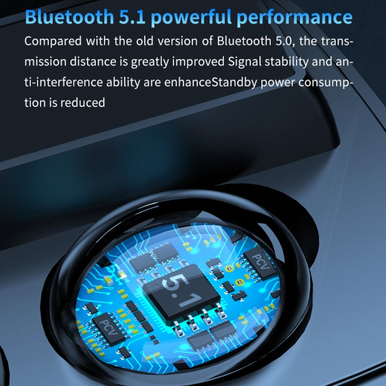 Écouteurs sans fil Bluetooth 5.1 TWS M9, affichage numérique miroir, avec boîtier de chargement et lampe de poche, prise en charge tactile, Siri et affichage de la batterie, M9 (noir)